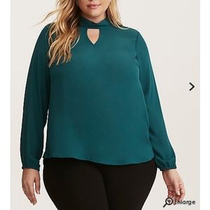 Mock Neck Tie Blouse